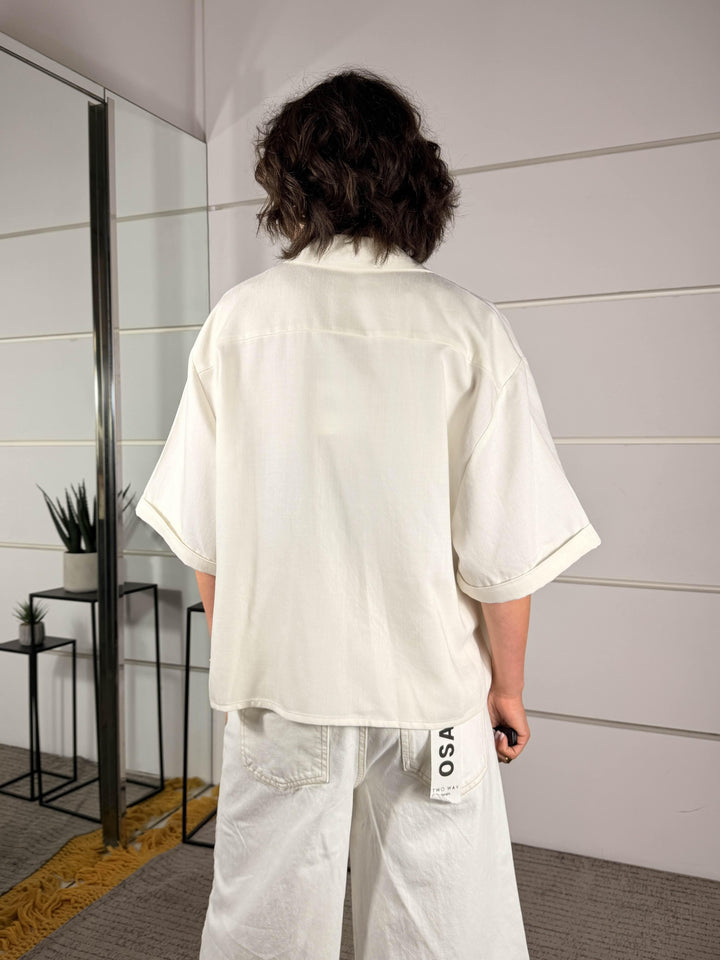 camicia bianca con tasca con paillettes oro 26C5144ORO/BIANCO TENSIONE IN