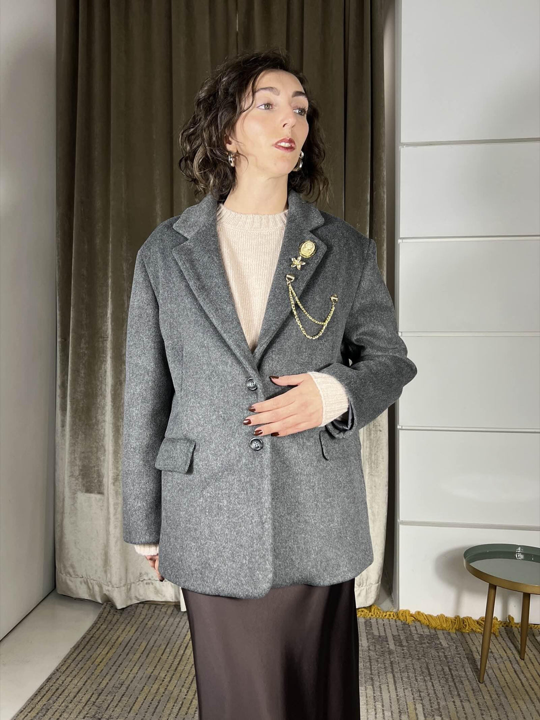 giacca cappotto over con spille rimovibili antracite TF2012ANTRACITE VICOLO