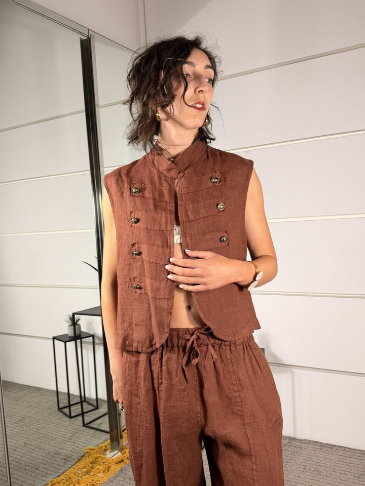 gilet military 100% lino ruggine 6127RUGGINE SPICY CAFE
