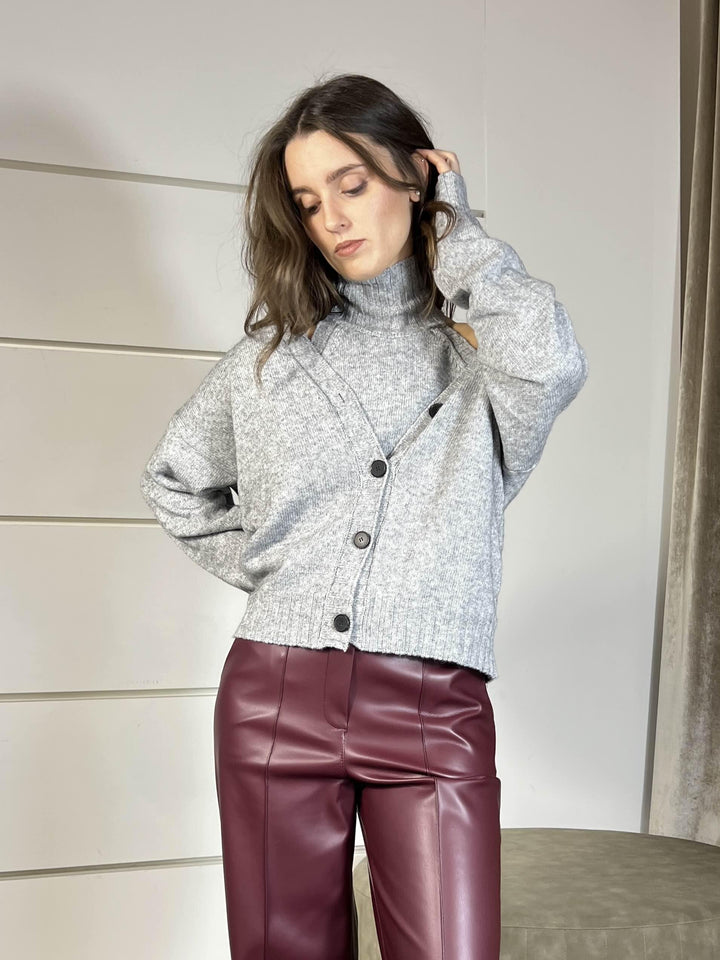 cardigan grigio scollo a v con bottoni in misto lana 77104FGRIGIO VICOLO