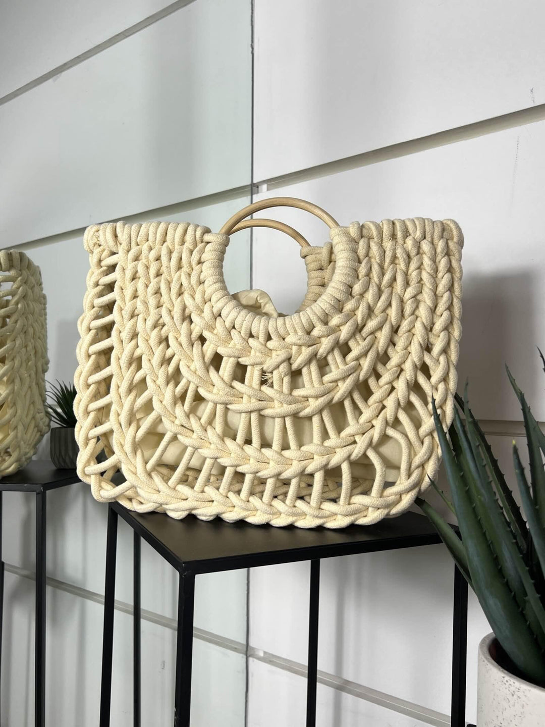 borsa beige a intreccio in corda con tracolla CE-2504BEIGE FEMME CAFE SELECTION