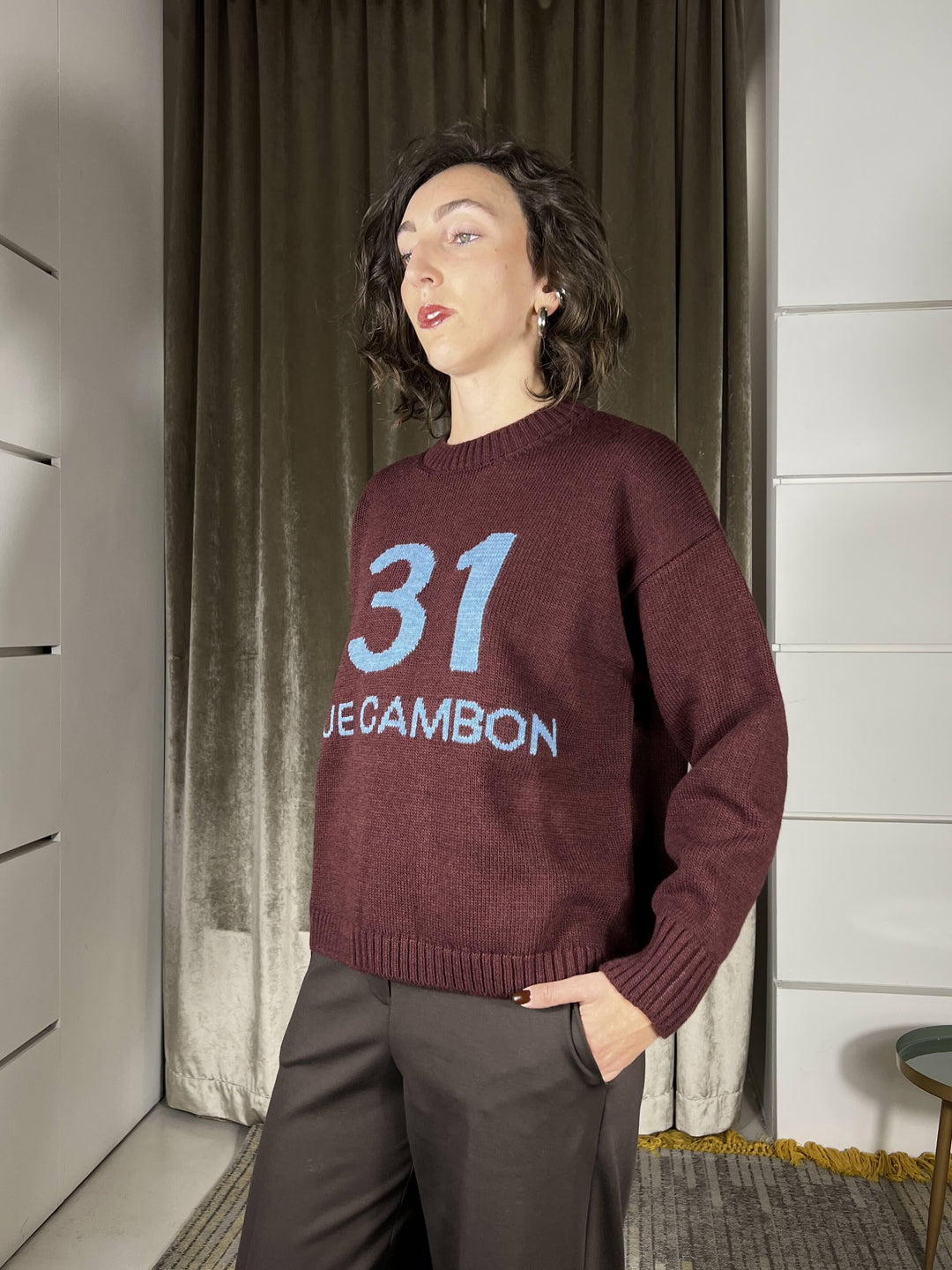 maglione gricollo con 31 rue cambon in misto lana e alpaca bordeaux e light blue W5HMJ82A400LIGHT BLUE TENSIONE IN
