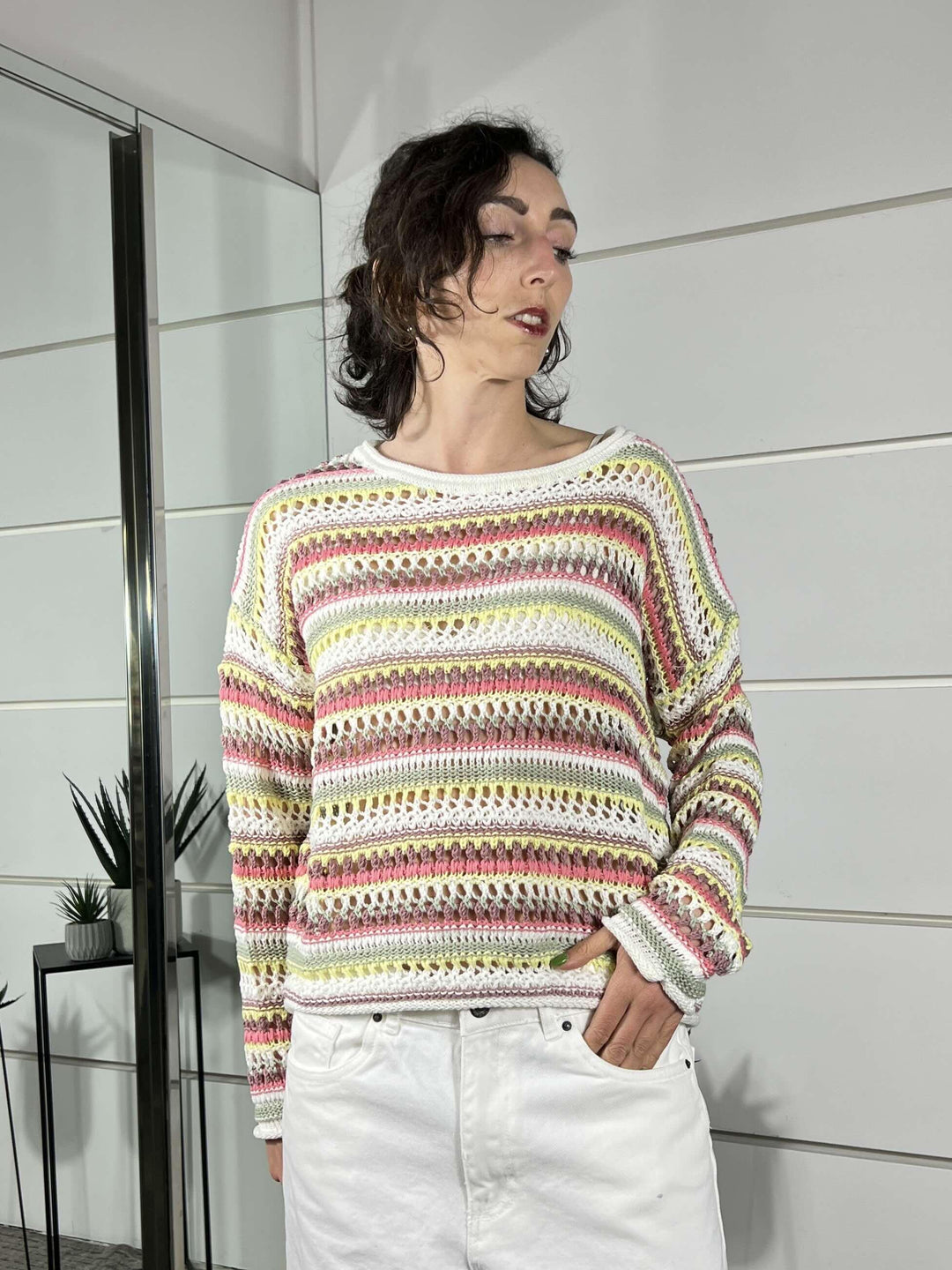 maglione a righe rosa 41343STRIPED ROSA FEMME SELECTION