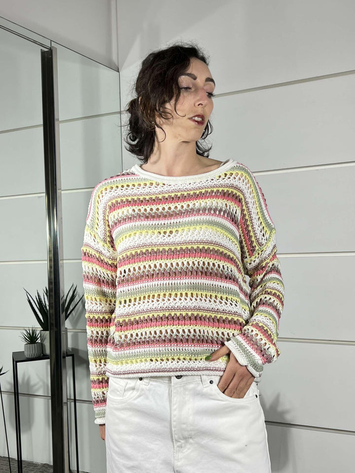 maglione a righe rosa 41343STRIPED ROSA FEMME SELECTION