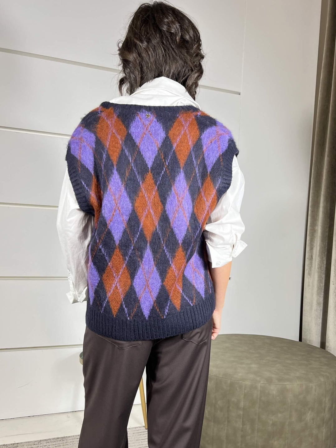 gilet a rombi scollo a v blu in misto lana S01Y0280BLU PHILIA LOFT
