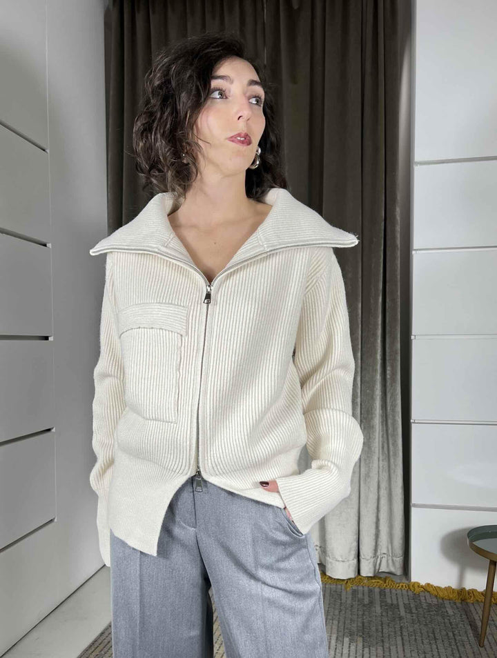 maglione con zip e tasca a patta beige 251871BEIGE SUSY MIX