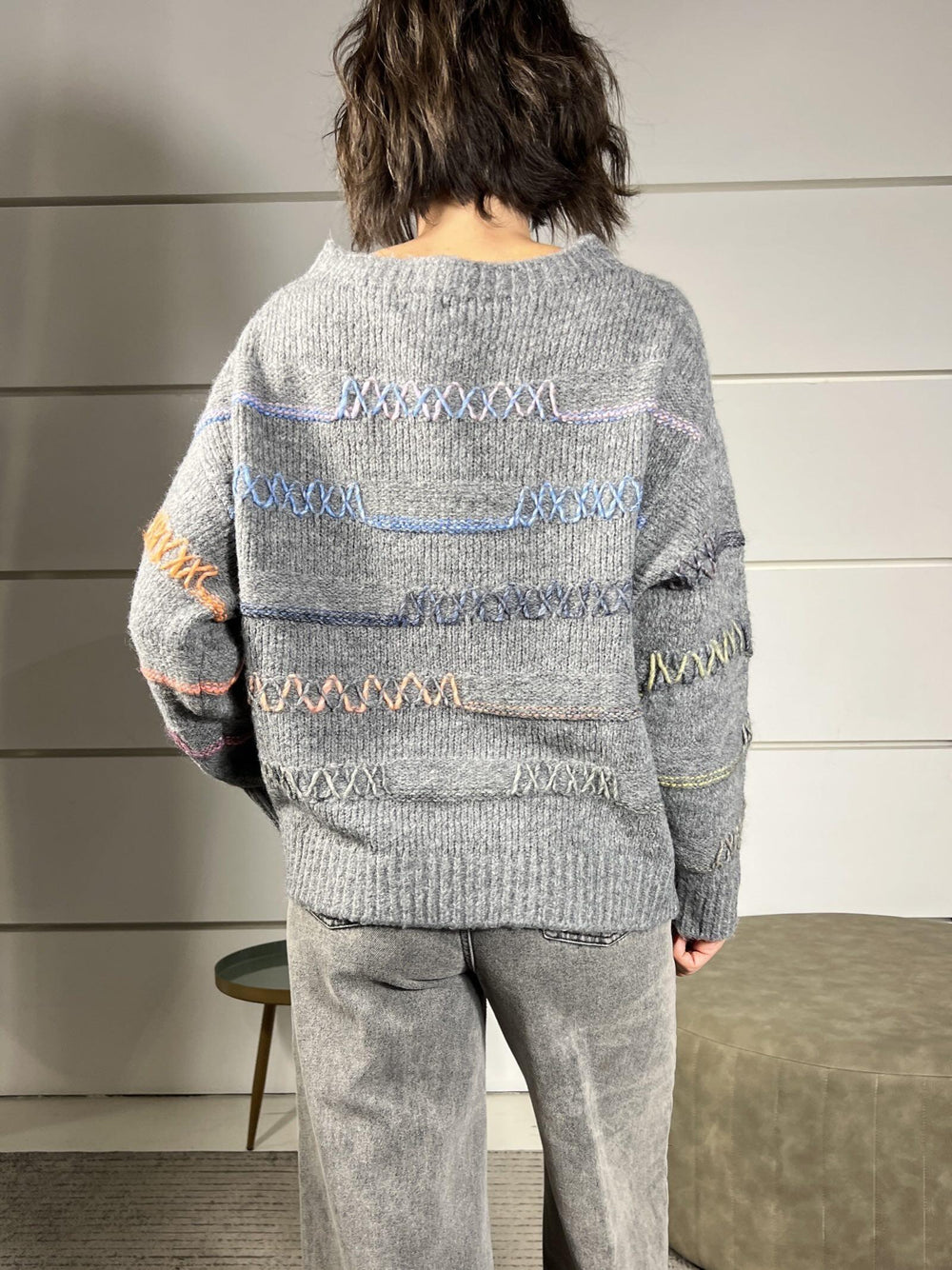maglione grigio girocollo con fili colorati in misto lana 11716CGRIGIO SUSY MIX