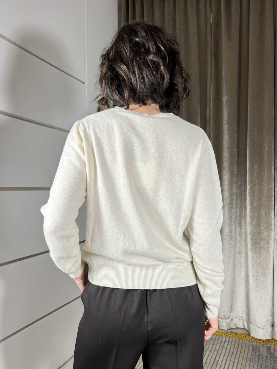 cardigan girocollo con bottoncini burro in miso lana e cashmere D82083BURRO TENSIONE IN