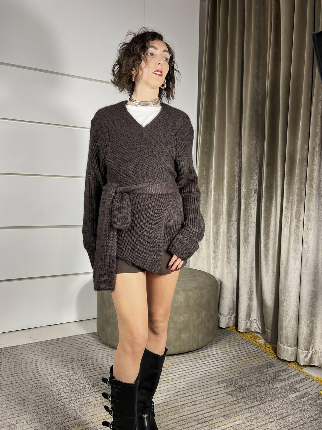 CARDIGAN MORO A SCALDACUORE IN MOHAIR 55182FMORO VICOLO