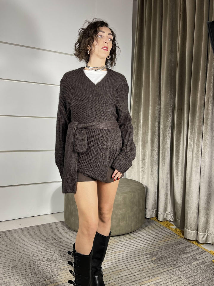 CARDIGAN MORO A SCALDACUORE IN MOHAIR 55182FMORO VICOLO