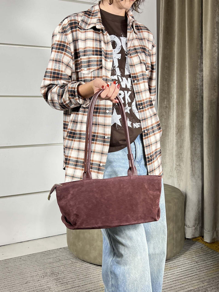 borsa modello baguette scamosciata vino BACILSUVINO SUSY MIX