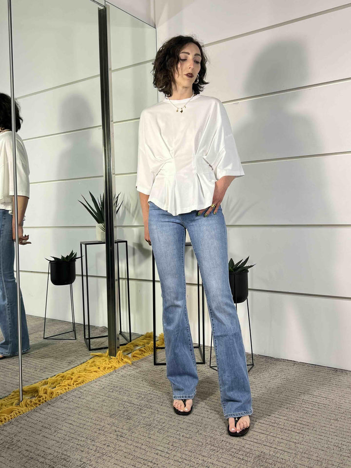 t-shirt manica corta con riprese in vita bianca PE260124BIANCO TENSIONE IN