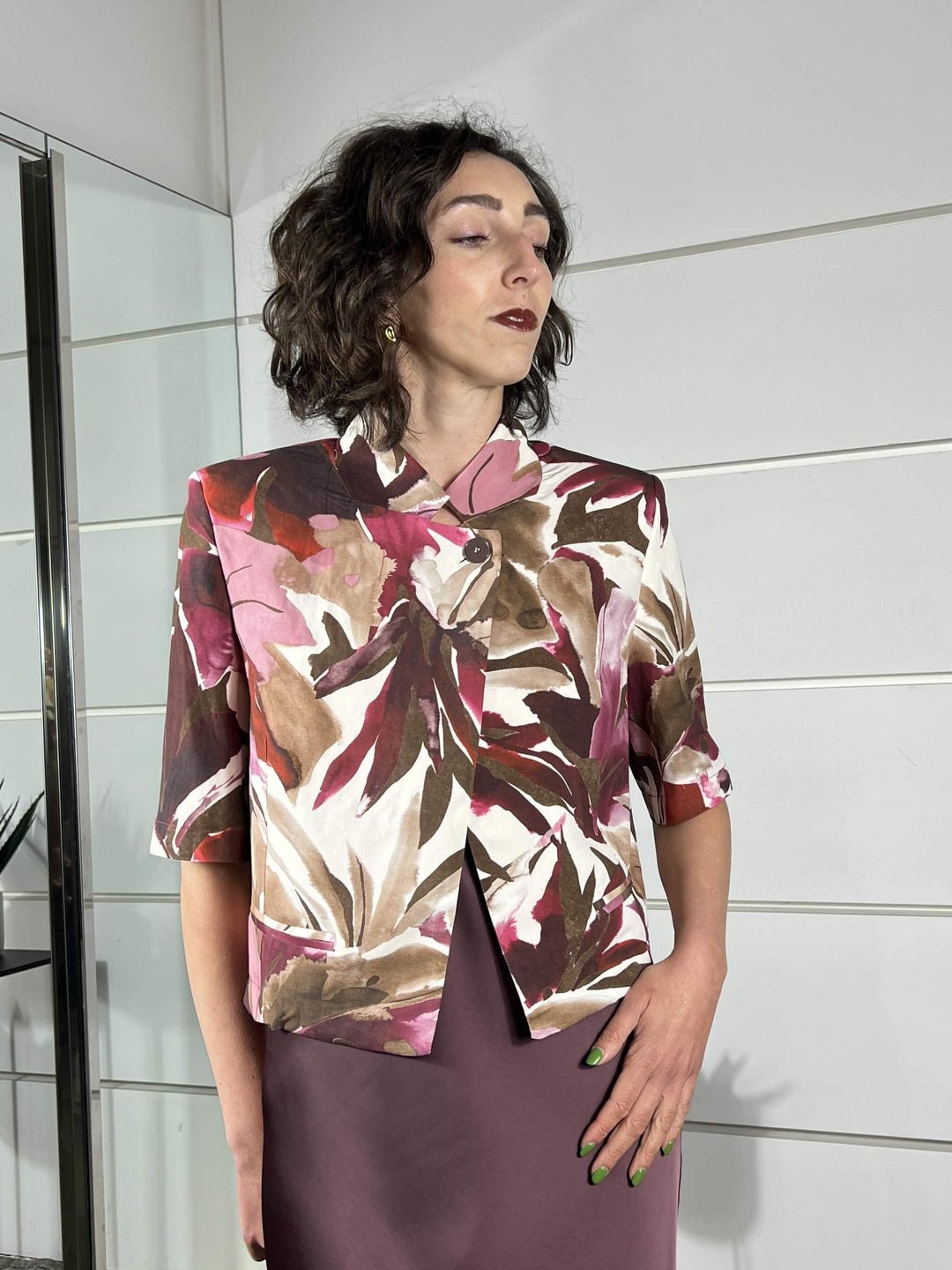 giacca coreana crop a fantasia naturale moro e fuxia TAB2099NATURALE/MORO/FUXIA VICOLO