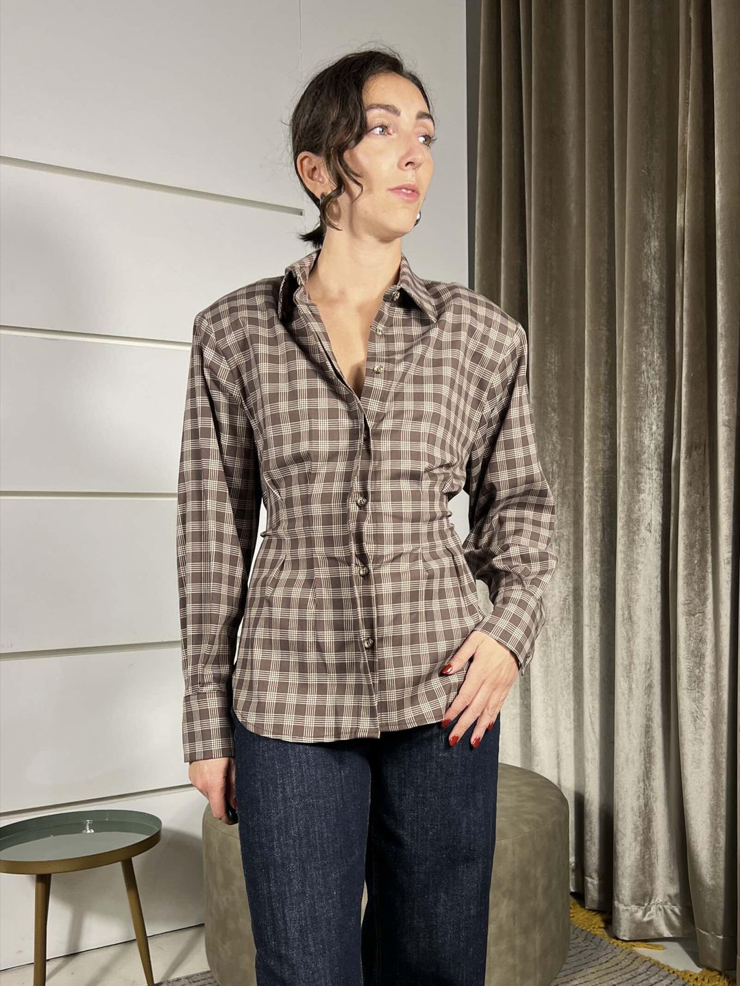 camicia a scacchi con spallinasfiancata, laccio nel retro moro TF1531MORO VICOLO