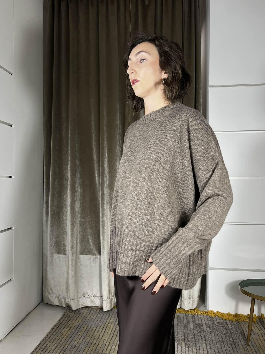 maglione girocollo con coste in misto lana rasata rust W5HMJ87A373RUST TENSIONE IN