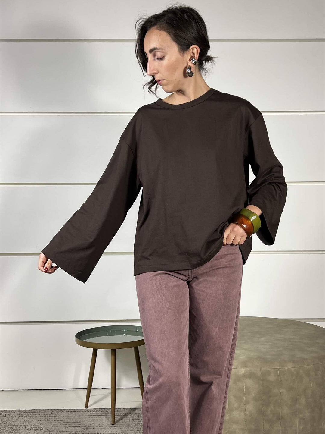 t-shirt girocollo con manica lunga ampia moro UF0169MORO VICOLO