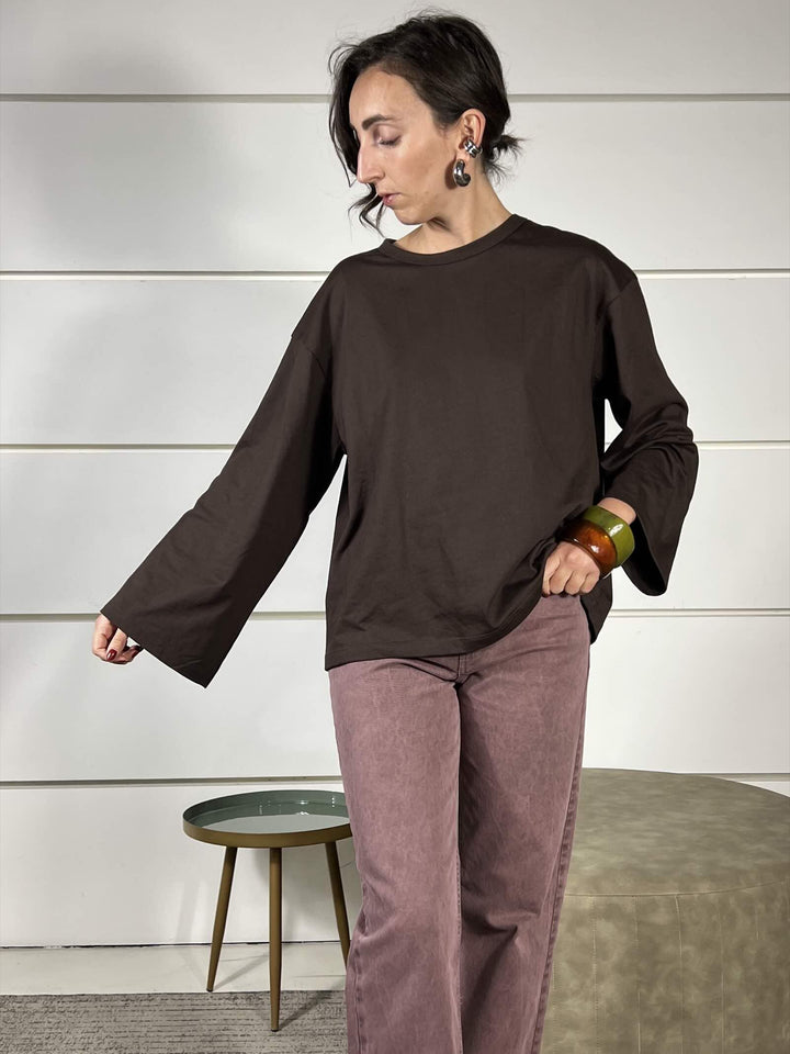 t-shirt girocollo con manica lunga ampia moro UF0169MORO VICOLO