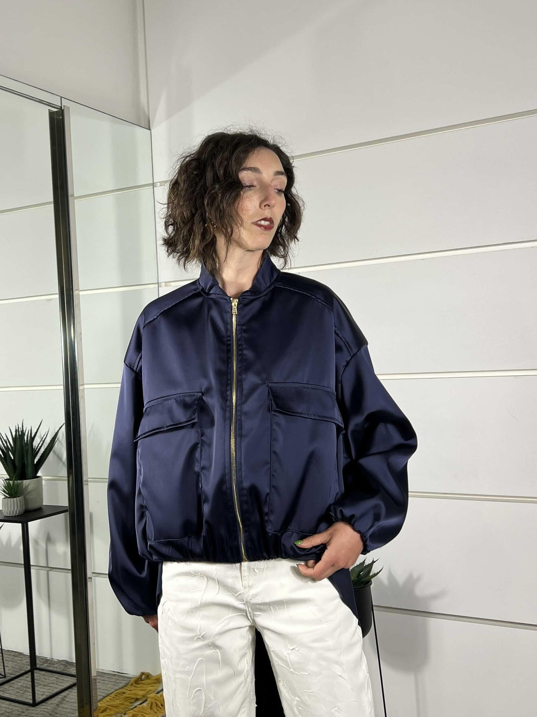 bomber con tasca satin blu TAB0623BLU VICOLO