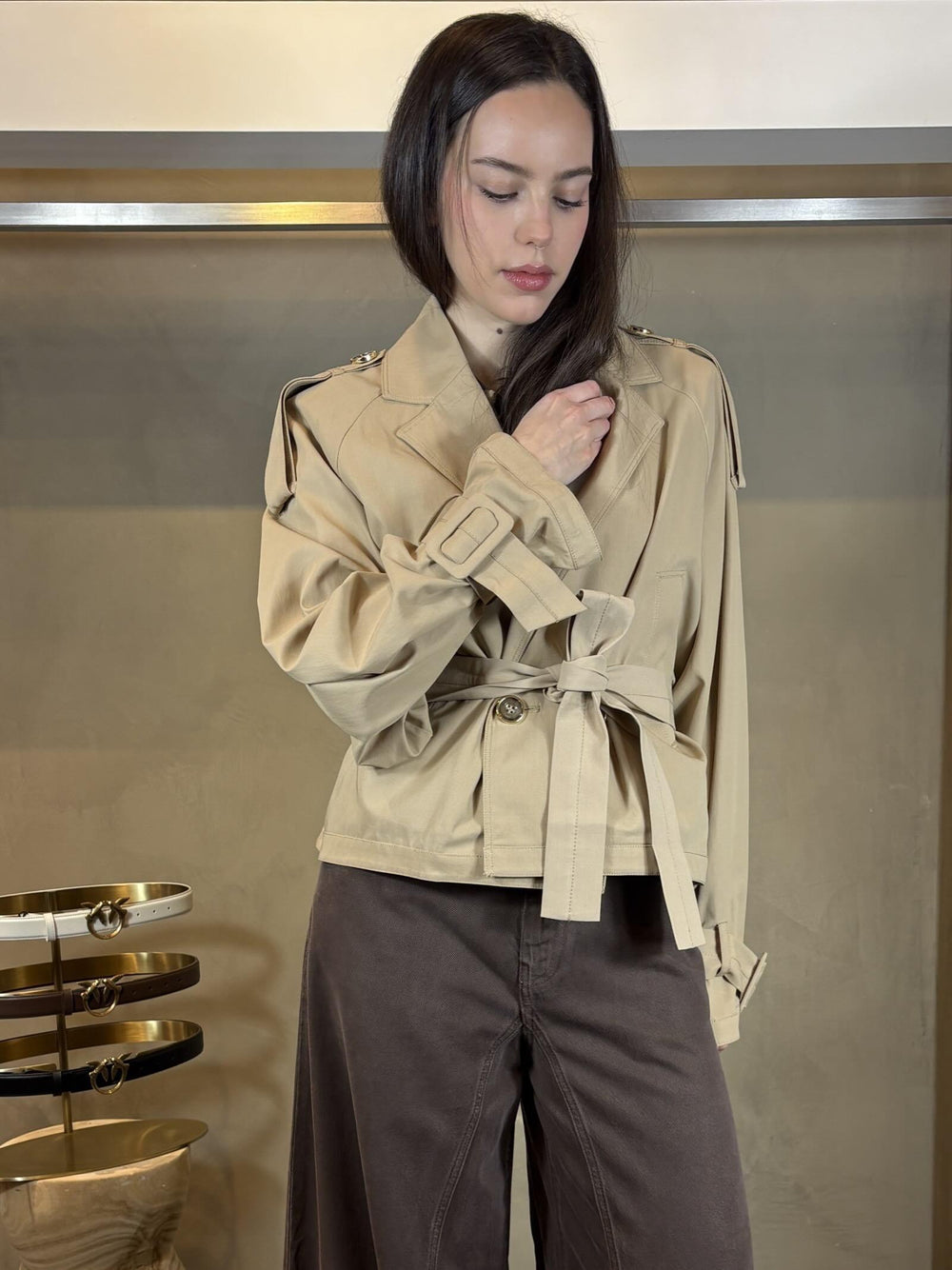 trench doppiopetto beige con cintura in vita TANYAD41 PINKO