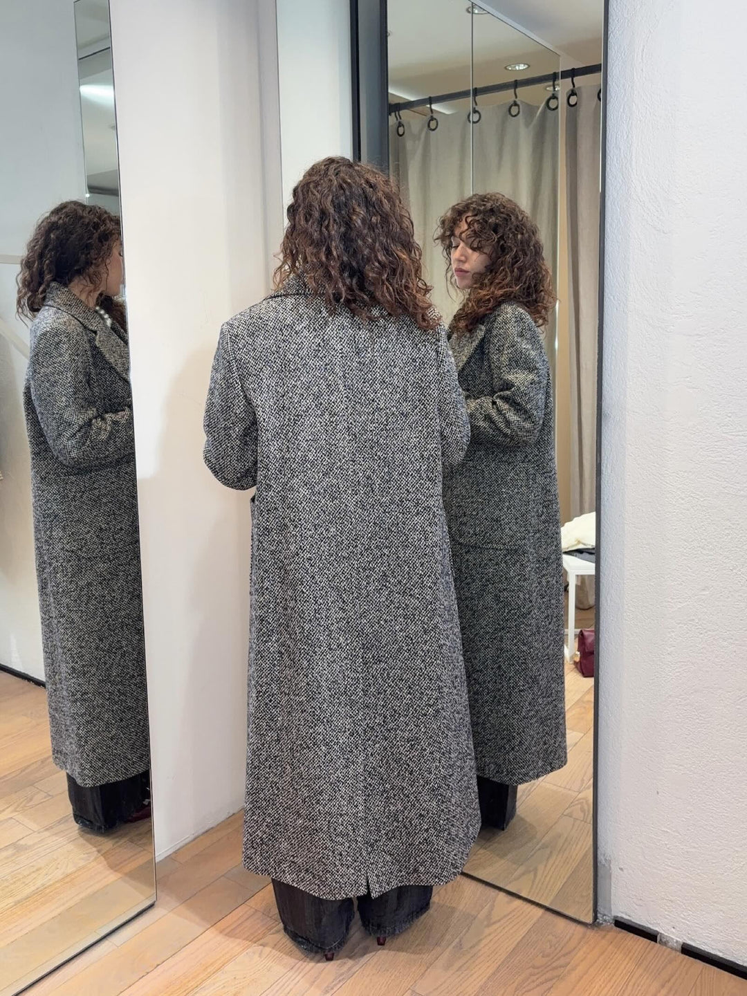 cappotto lungo in tweed nero blu panna KASTEL003 PENNYBLACK BLACK