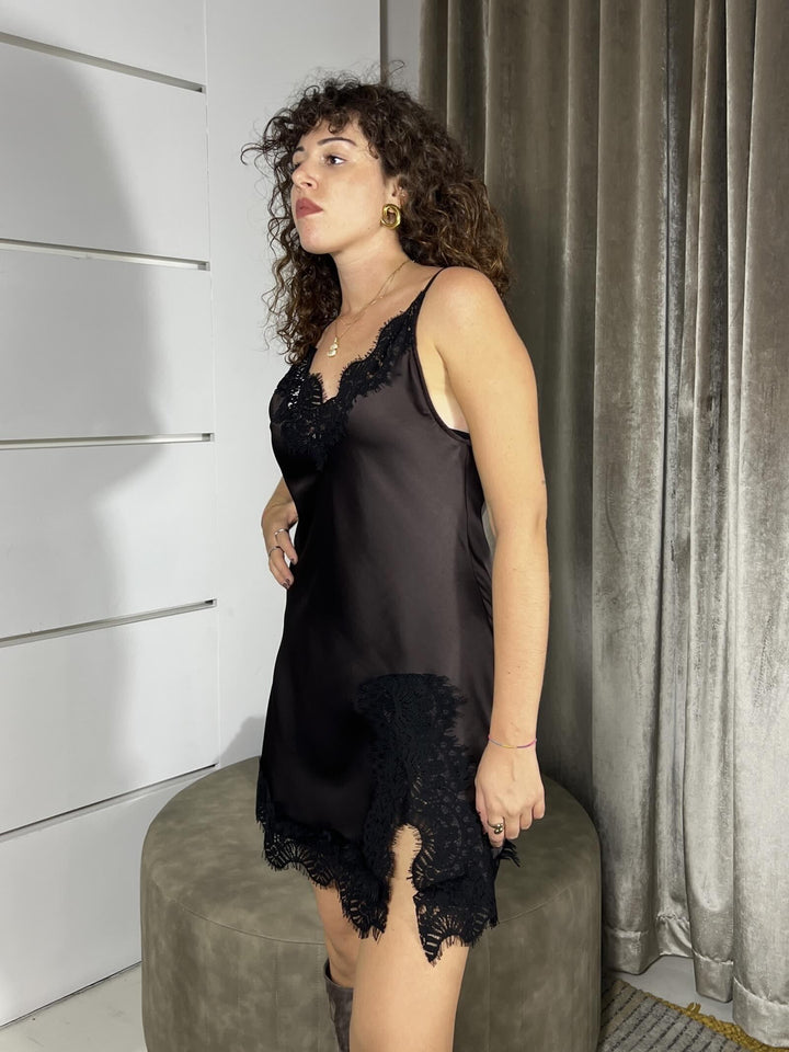 ABITO MORO SATIN CONN PIZZO NERO 37648MORO TENSIONE IN