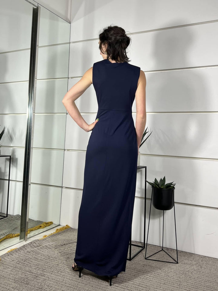 abito smanicato con nodo blu V12559CRBLU SUSY MIX