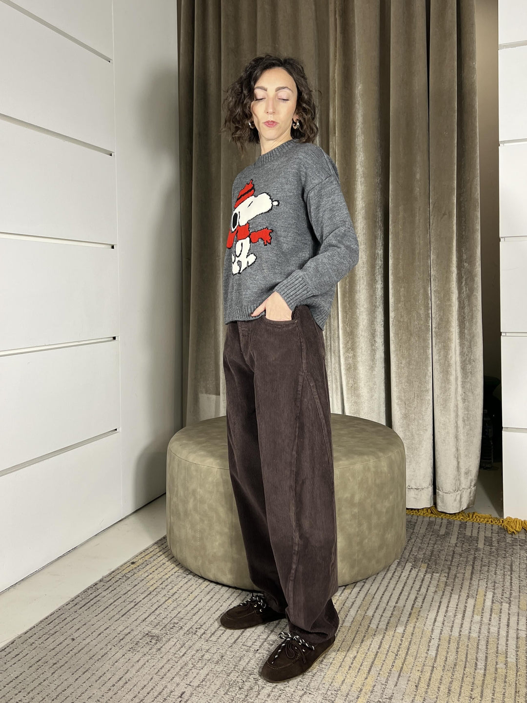 pantalone in velluto a coste barrel fit moro W25PB23MORO TENSIONE IN