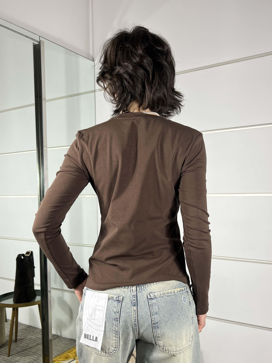 maglia marrone girocollo con bottoncini sul davanti LC260027MARRONE LUMINA