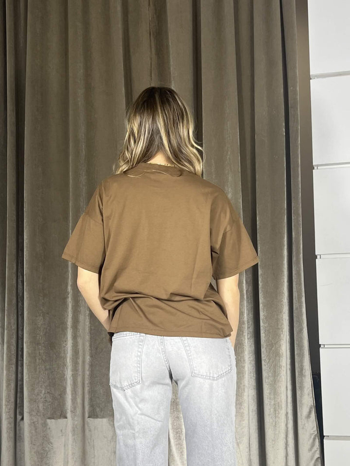 t-shirt vicolo girocollo manica corta con stampa coffee therapy tabacco RAB0172TABACCO VICOLO