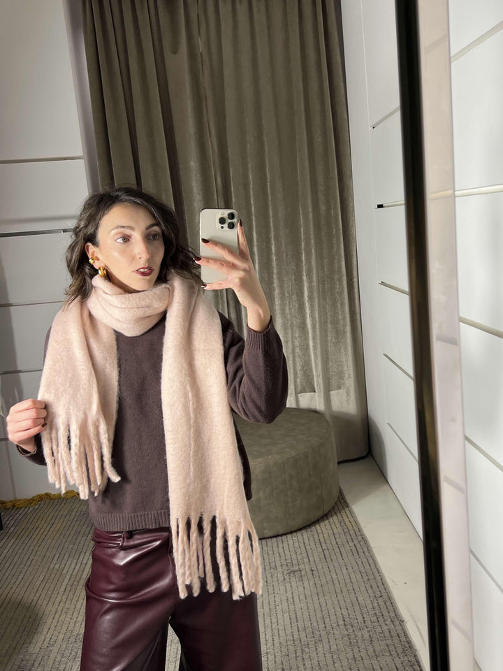 sciarpa con frange rosa in misto lana S21357ROSE FEMME CAFE SELECTION