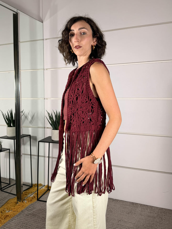 gilet crochet con frange india GIL26SAUR24INDIA TWO WAY