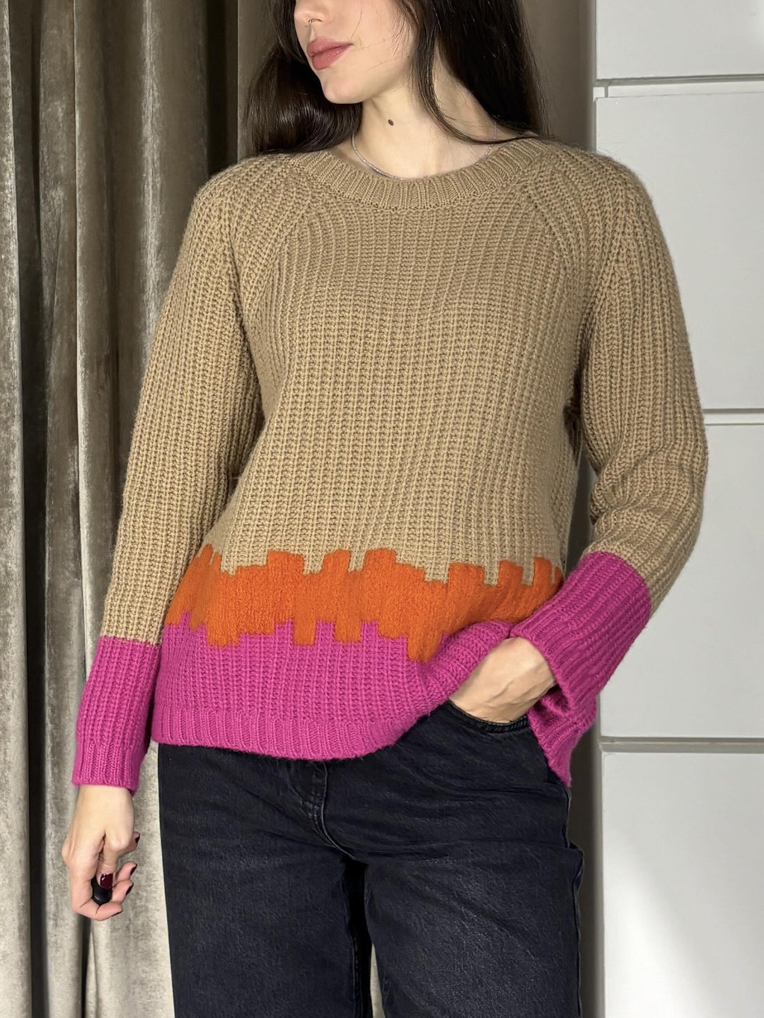 MAGLIA GIROCOLLO CON MOTIVO COLORATO MUOB5228 CARLA G. MAGLIE