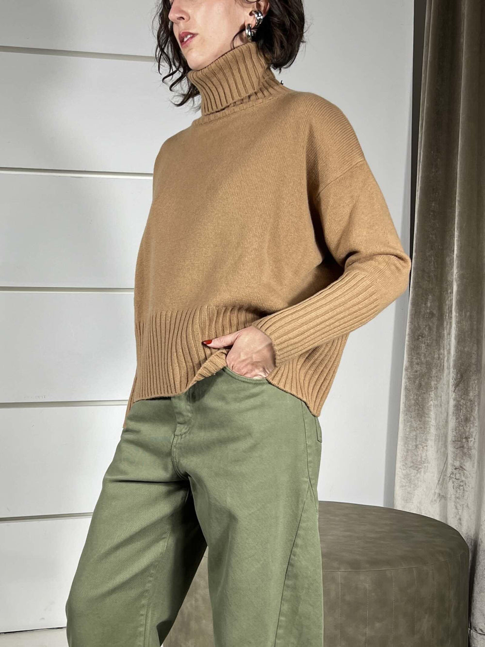 maglione collo alto con coste 100%lana cammello WL938-7AI25CAMMELLO TENSIONE IN