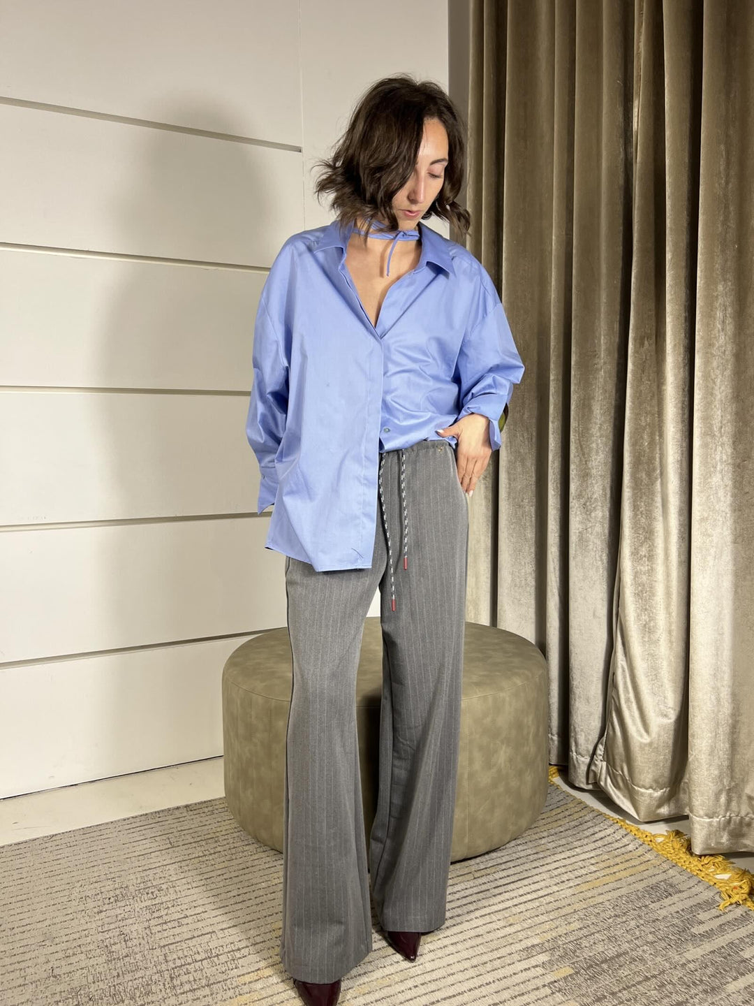CAMICIA CELESTE OVER CON LACCIO NEL COLLO TF0735CELESTE VICOLO