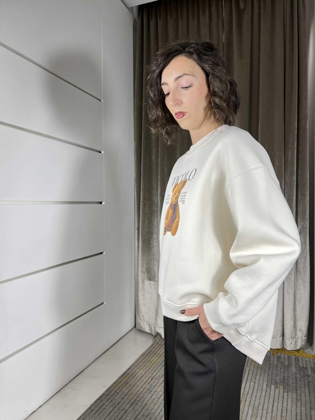 felpa over girocollo felpata con orsetto burro RF0638BURRO VICOLO