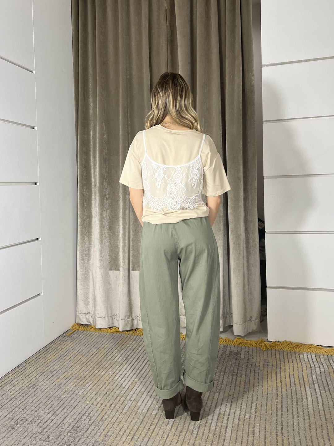 T-Shirt avorio con top in pizzo e collana 26632AVORIO SUSY MIX
