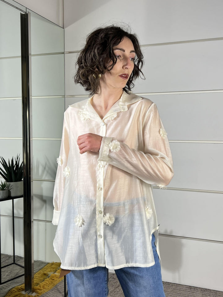 camicia fiori ricamatil atte 26522LATTE SUSY MIX