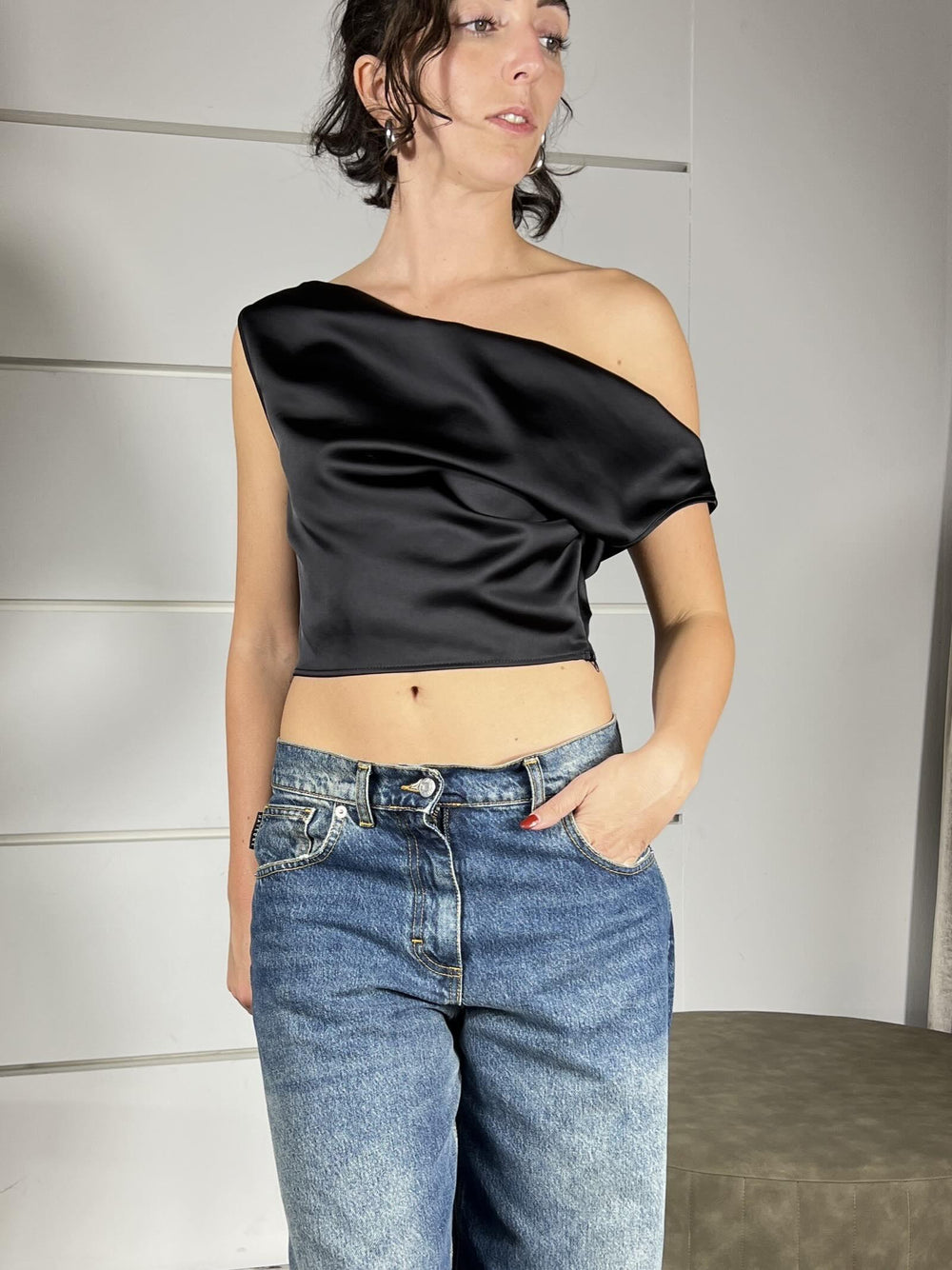 top crop satin scollo a gronda nero RIM4KBA1900 IMPERIAL