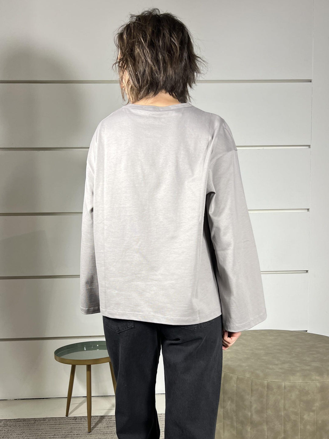 t-shirt girocollo con manica lunga ampia grigia UF0169GRIGIO VICOLO