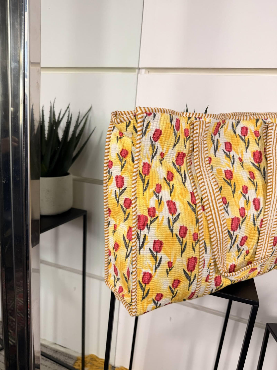 borsa in cotone stampa tulipano gialla CO-B0225TULIPANO/GIALLO FEMME CAFE SELECTION