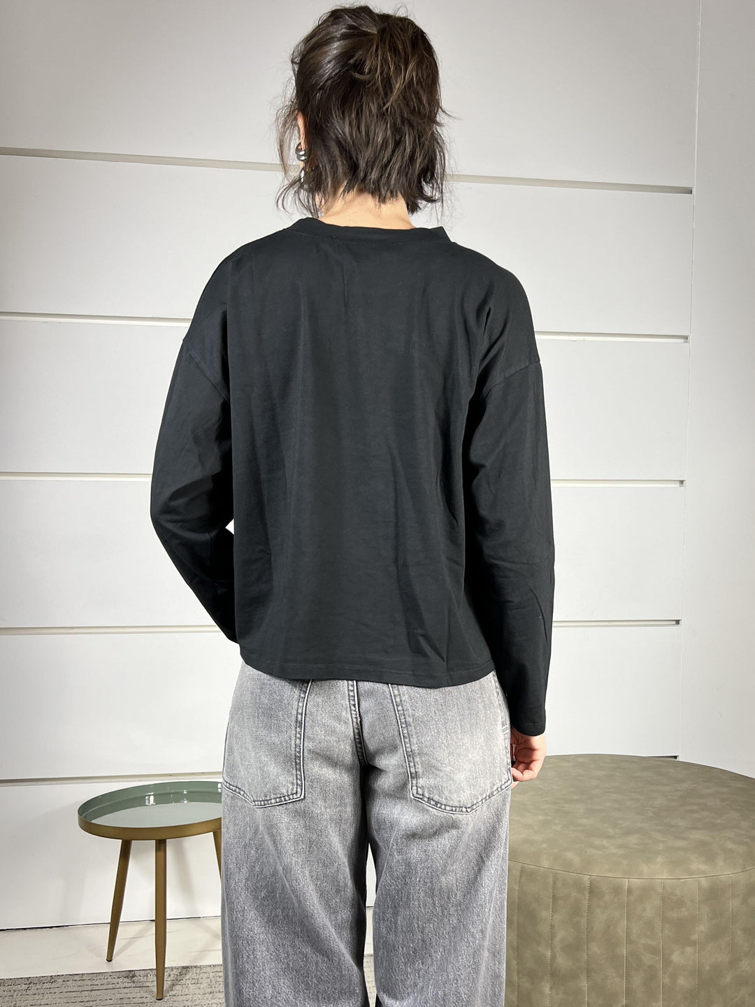 T-SHIRT NERA IN COTONE MANICA LUNGA GIROCOLLO MJS-P123NERO HAVE ONE