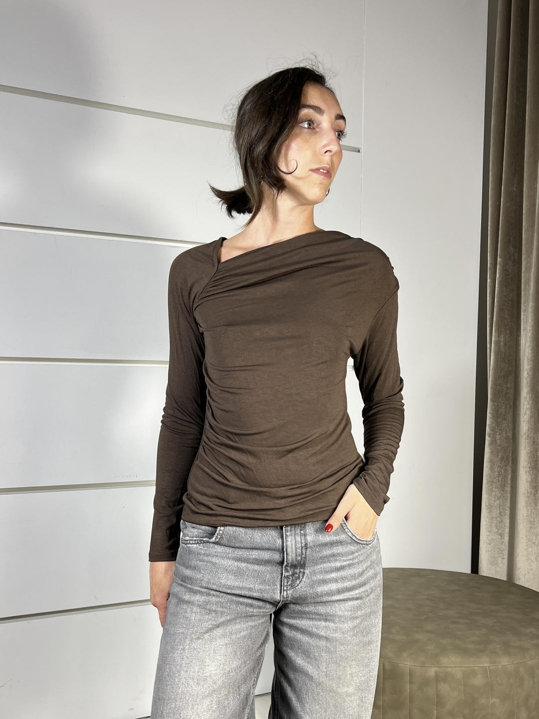 t-shirt manica lunga con arricciatura moro 2650MORO SUSY MIX