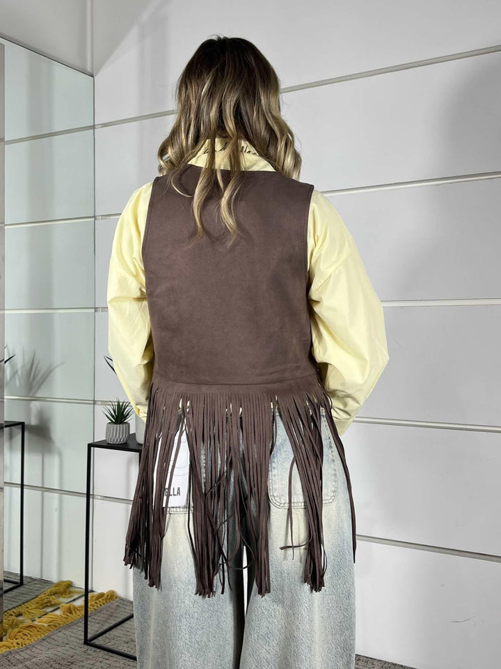 gilet con frange scamosciato moka GI26SZEG8367MOKA TWO WAY