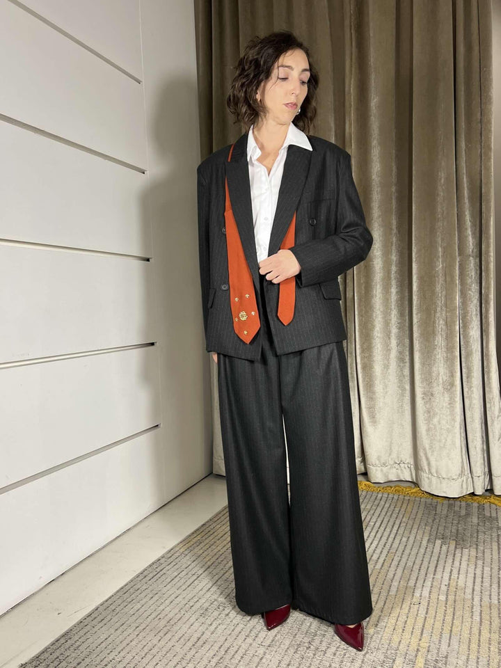 pantalone gessato con pinces nero D01E0999NERO PHILIA LOFT