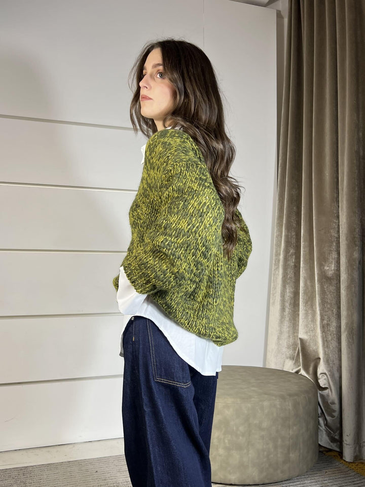 cardigan scollo a v verde 33059FVERDE MULTICOLOR VICOLO