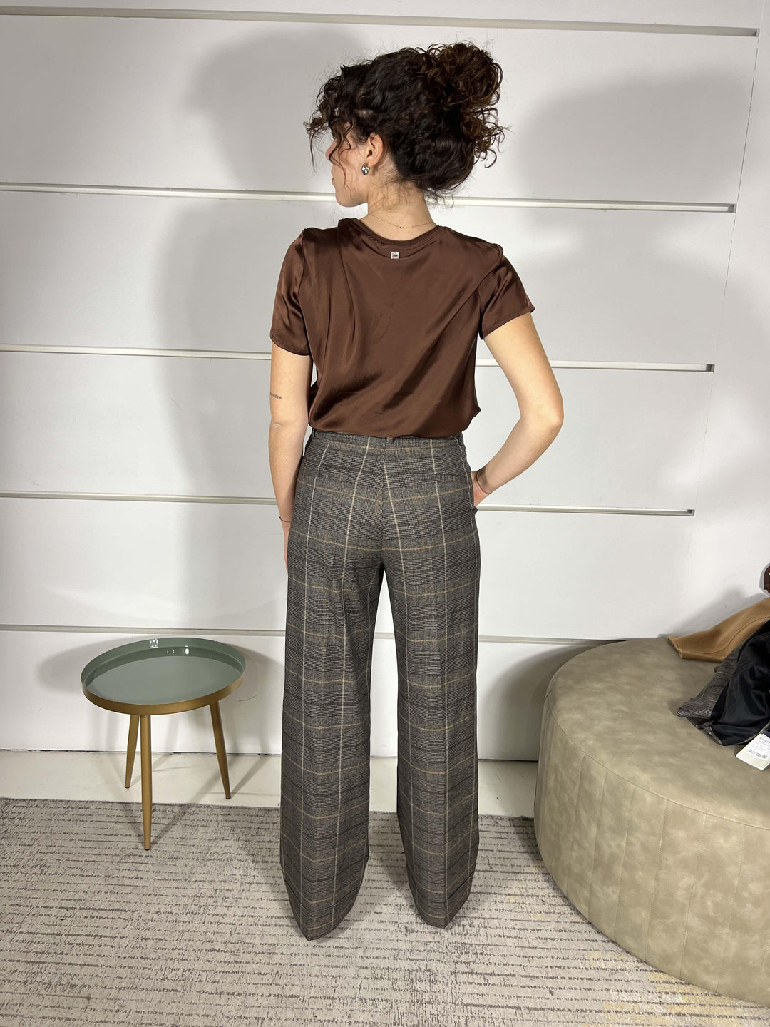 PANTALONI DRITTI CON RISVOLTO STAMPA CHECK P141PQMG603CAFFE MANILA GRACE