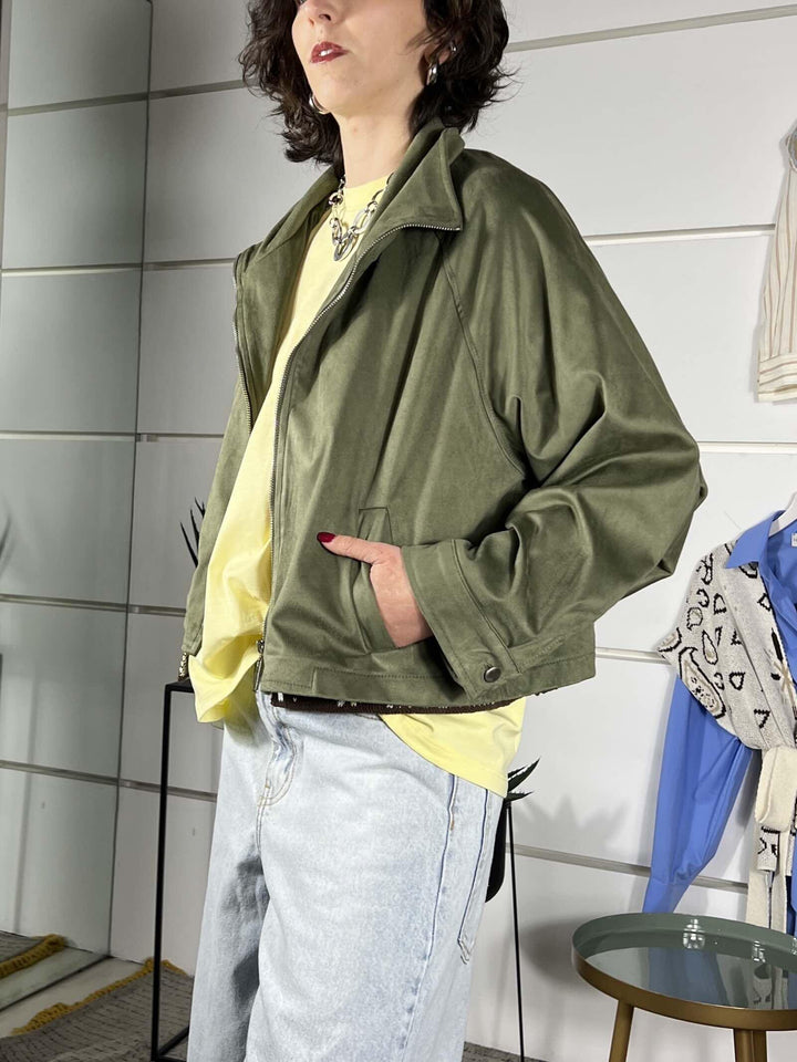 giubbotto scamosciato con zip verde 26MP26058VERDE MILITARE FEMME SELECTION