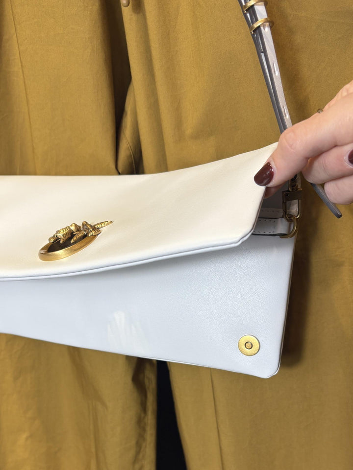 pochette a tracolla bianco seta e oro CLICK SOFT HORIZONTAL CLASSICZ15Q PINKO