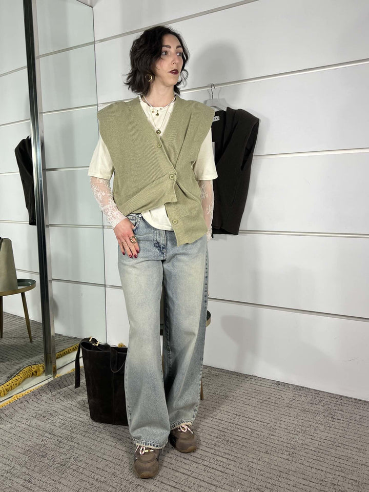 gilet con bottone a lato kaki LFP-Q008KAKI HAVE ONE