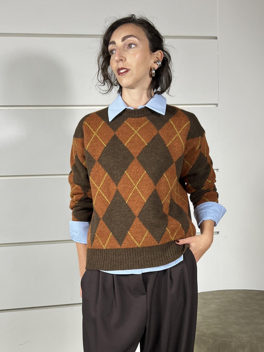maglione girocollo con rombi moro e arancio 77289FMORO/ARANCIO VICOLO